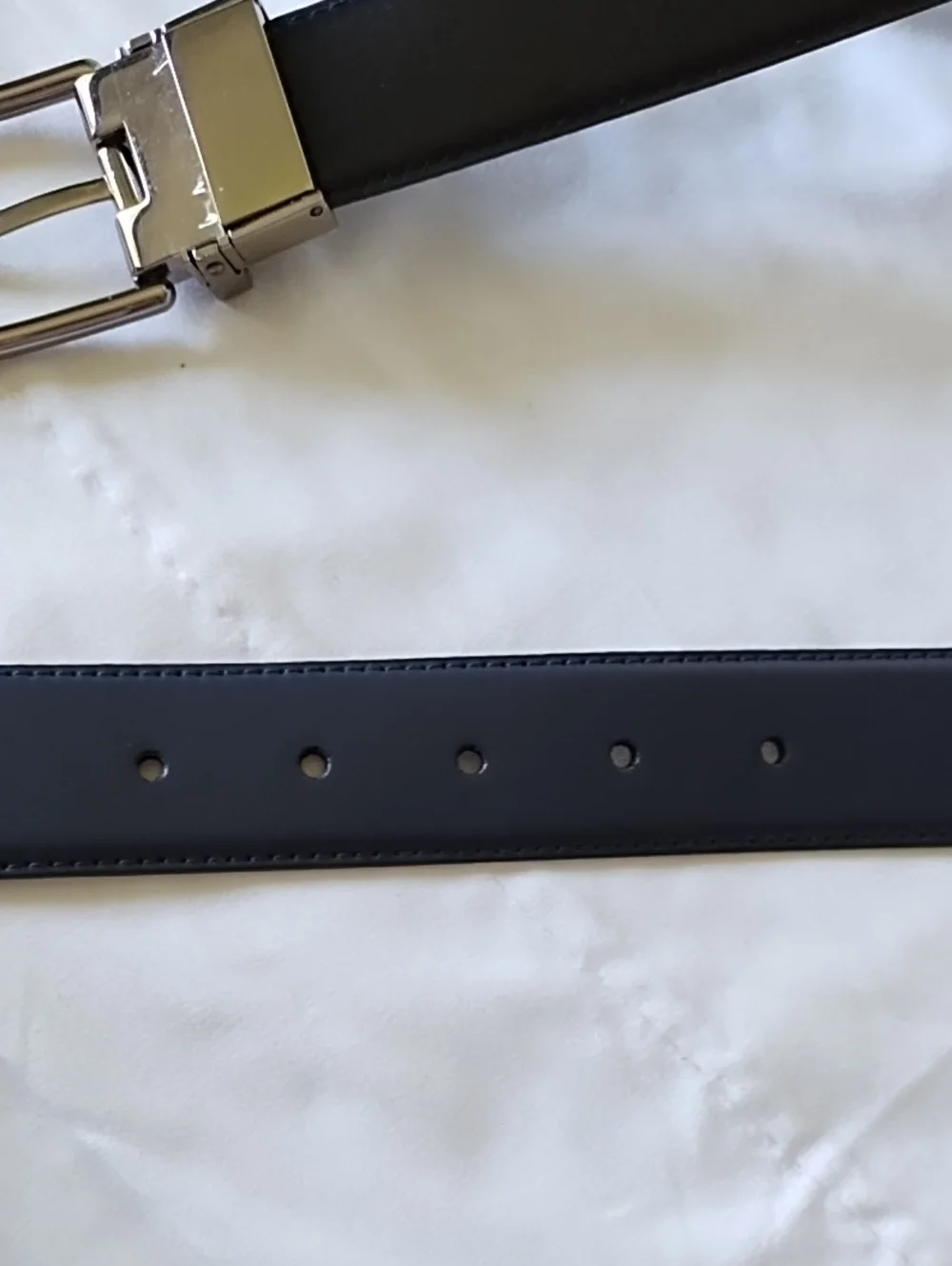 Men's Classic Blue or Black Reversible Leather Belt with Silver Buckle